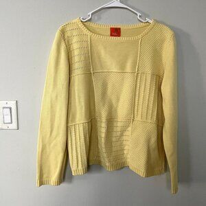 Hearts of Palm yellow knit patchwork detail crewneck boho bright women size XL